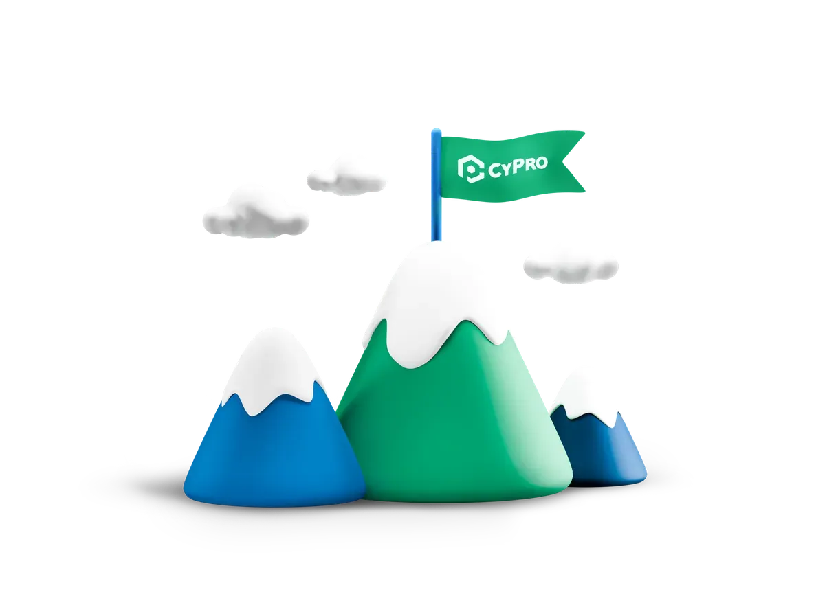 3D illustration of a flag on a summit, representing client results