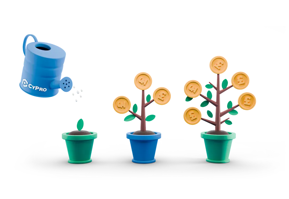 3D illustration of investments growing, representing transparent vCISO pricing