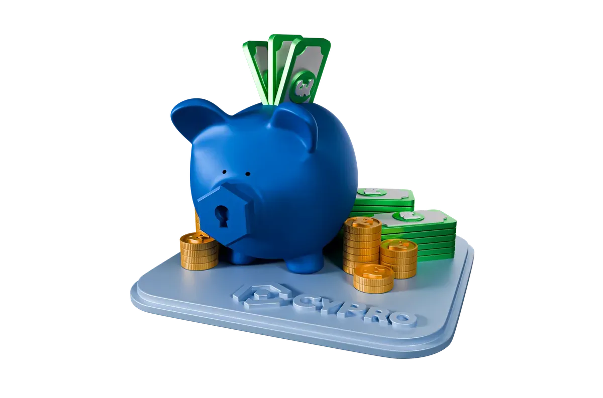 3D illustration of a piggy bank, representing the Foundation pricing tier