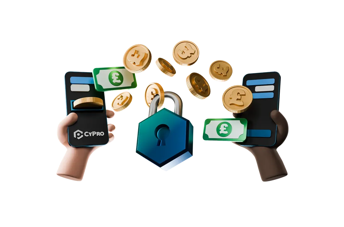 3D illustration of secure financial transaction flows